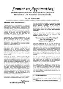 Sumter to Appomattox Newsletter No 14 - Mar 2004