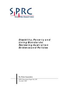 Disability, Living Standards and Welfare Dependency in Australia: Evidence and Arguments