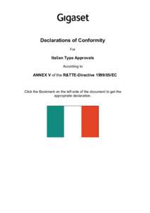 Declarations of Conformity For Italian Type Approvals According to