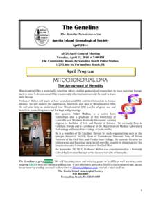 The Geneline The Monthly Newsletter of the Amelia Island Genealogical Society April 2014 AIGS April General Meeting