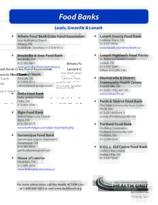 Food Banks Leeds, Grenville & Lanark yy Athens Food Bank/Crisis Fund Association yy Lanark County Food Bank