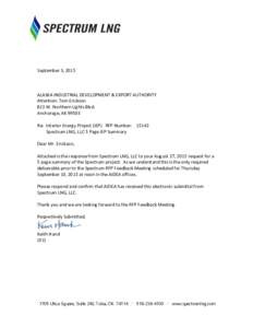 September 3, 2015  ALASKA INDUSTRIAL DEVELOPMENT & EXPORT AUTHORITY Attention: Tom Erickson 813 W. Northern Lights Blvd. Anchorage, AK 99503