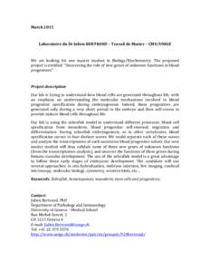 March	
  2015	
   	
   Laboratoire	
  du	
  Dr	
  Julien	
  BERTRAND	
  –	
  Travail	
  de	
  Master	
  –	
  CMU/UNIGE	
     We	
   are	
   looking	
   for	
   one	
   master	
   student	
   in	