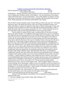 Southern Campaign American Revolution Pension Statements Pension application of John Money S7248 fn23NC Transcribed by Will Graves[removed]Methodology: Spelling, punctuation and/or grammar have been corrected in some in