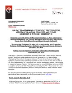 FOR IMMEDIATE RELEASE: November 5, 2014 Press Contacts:  Eileen Chambers, [removed]
