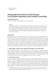Barometr Regionalny NrDemographic Determinants of the Changes in the Student Population of the Lubelskie Voivodship Mieczysław Kowerski