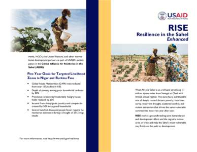 RISE  Resilience in the Sahel Enhanced  ments, NGOs, the United Nations, and other international development partners as part of USAID’s participation in the Global Alliance for Resilience in the