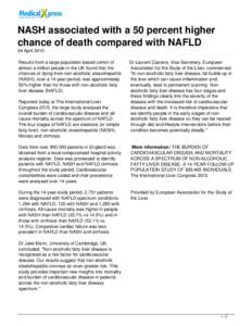 NASH associated with a 50 percent higher chance of death compared with NAFLD