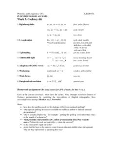 Phonetics and Linguistics, UCL PLINX202 ENGLISH ACCENTS X202/04/3L  Week 3. Cockney (ii)