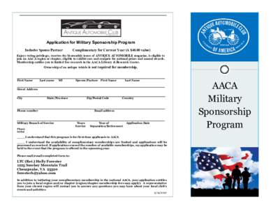 Application for Military Sponsorship Program  Includes Spouse/Partner Complimentary for Current Year (A $40.00 value)