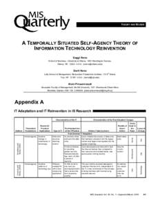 THEORY AND REVIEW  A TEMPORALLY SITUATED SELF-AGENCY THEORY OF INFORMATION TECHNOLOGY REINVENTION Saggi Nevo School of Business, University at Albany, 1400 Washington Avenue,