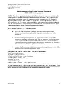 Papahānaumokuākea Marine National Monument Permit Application - Research OMB Control # [removed]Page 1 of 15  Papahānaumokuākea Marine National Monument