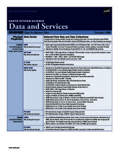 National Aeronautics and Space Administration  EARTH SYSTEM SCIENCE Data and Services CRYOSPHERE Data Set Reference Sheet