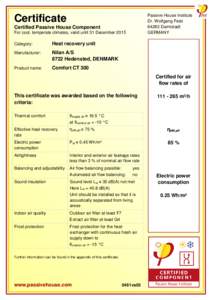 Passive House Institute Dr. Wolfgang FeistDarmstadt GERMANY  Certificate