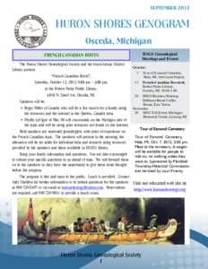 SEPTEMBERHURON SHORES GENOGRAM Oscoda, Michigan HSGS Genealogical Meetings and Events