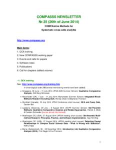 COMPASSS NEWSLETTER Nr.35 (26th of JuneCOMPArative Methods for Systematic cross-caSe analySis  http://www.compasss.org