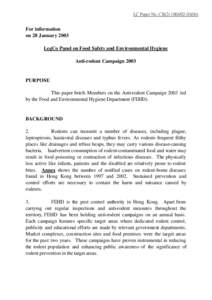 LC Paper No. CB[removed])  For information on 28 January 2003 LegCo Panel on Food Safety and Environmental Hygiene Anti-rodent Campaign 2003