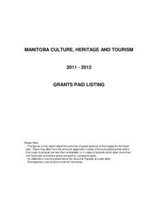 MANITOBA CULTURE, HERITAGE AND TOURISM[removed]GRANTS PAID LISTING