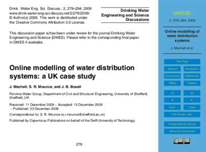 Drink. Water Eng. Sci. Discuss., 2, 279–294, 2009 www.drink-water-eng-sci-discuss.net/ © Author(sThis work is distributed under the Creative Commons Attribution 3.0 License.  Drinking Water