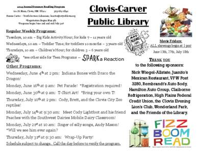 2014 Annual Summer Reading Program 701 N. Main, Clovis, NM[removed]7840  Krissie Carter – Youth Services Librarian; [removed]