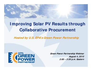 Webinar on Improving Solar PV Results through Collaborative Procurement