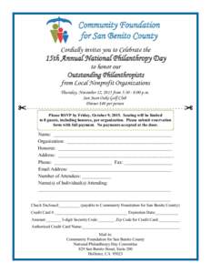 Community Foundation for San Benito County Cordially invites you to Celebrate the 15th Annual National Philanthropy Day to honor our