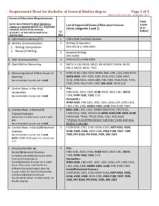 Requirement Sheet for Bachelor of General Studies degree General Education Requirements NOTE: BGS STUDENTS MUST RECEIVE A GRADE of C OR BETTER FOR ALL REQUIRED GENERAL EDUCATION COURSES A Grade C- or less will be used as