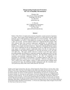 Disaggregating Employment Protection: The Case of Disability Discrimination Christine Jolls Harvard Law School and NBER Cambridge, MA[removed]4643
