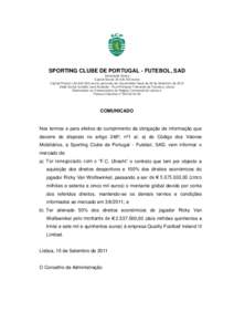 SPORTING CLUBE DE PORTUGAL - FUTEBOL, SAD Sociedade Aberta Capital Social: [removed]euros