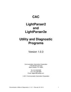 CAC LightParser2 and LightParser2e Utility and Diagnostic Programs