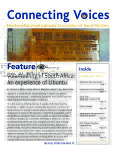 Connecting Voices Newfoundland and Labrador Association of Social Workers Feature N  Volunteering in South Africa: