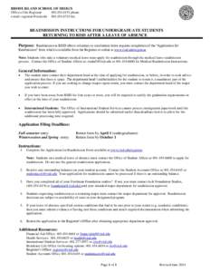 RHODE ISLAND SCHOOL OF DESIGN Office of the Registrarphone e-mail:  fax  READMISSION INSTRUCTIONS FOR UNDERGRADUATE STUDENTS