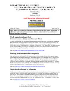 D E PA RT M E N T O F J U S T I C E U N I T E D S TAT E S AT T O R N E Y ’ S O F F I C E N O RT H E R N D I S T R I C T O F I N D I A N A 5400 Federal Plaza Suite 1500 Hammond, IN 46320