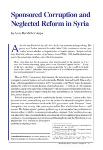 Sponsored Corruption and Neglected Reform in Syria by Anna Borshchevskaya A