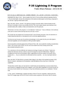 F-35 Lightning II Program Public Affairs Release – [removed]O F F I C I A L S  E M P H A S I Z E