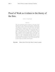 A00137:  Proof of Work as it relates to the theory of the firm. Proof of Work as it relates to the theory of the firm.