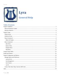 Lyra  Lyra General Help Table of Contents Program Installation..............................................................................................................................................................