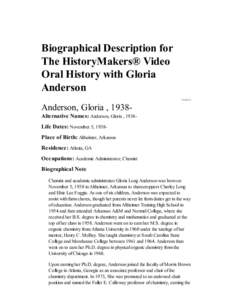 Biographical Description for The HistoryMakers® Video Oral History with Gloria Anderson PERSON