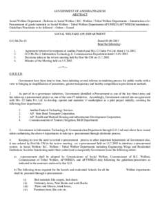 GOVERNMENT OF ANDHRA PRADESH ABSTRACT Social Welfare Department - Reforms in Social Welfare / B.C. Welfare / Tribal Welfare Departments – Introduction of eProcurement of goods/materials in Social Welfare / Tribal Welfa