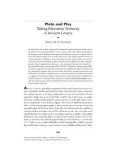 Plato and Play Taking Education Seriously in Ancient Greece