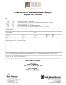 New Mexico Small Business Assistance Program Request for Assistance Date:_______________ yes yes yes