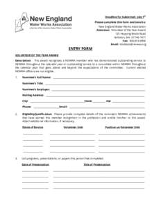 st  Deadline for Submittal: July 1 Please complete this form and send to: New England Water Works Association
