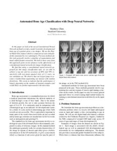Automated Bone Age Classification with Deep Neural Networks Matthew Chen Stanford University   Abstract