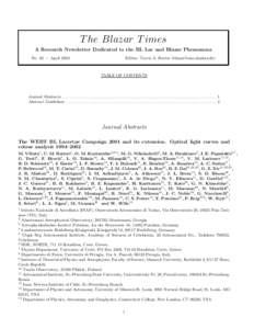 T he Blazar T imes A Research Newsletter Dedicated to the BL Lac and Blazar Phenomena No. 62 — April 2004 Editor: Travis A. Rector ([removed])