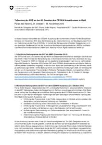 Eidgenössische Kommission für Frauenfragen EKF  Teilnahme der EKF an der 65. Session des CEDAW-Ausschusses in Genf Palais des Nations, 24. Oktober – 18. November 2016 Bericht der Delegation der EKF (Pierre-André Wag