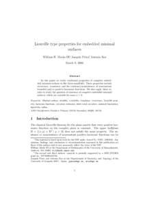 Liouville type properties for embedded minimal surfaces William H. Meeks III∗, Joaqu´ın P´erez†, Antonio Ros March 9, 2006  Abstract