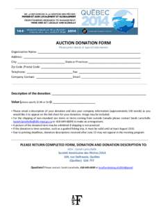 AUCTION DONATION FORM Please print clearly or type all information Organization Name: _________________________________________________________________ Address: ___________________________________________________________