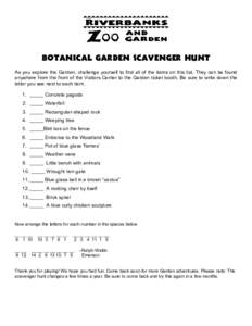 Riverbanks Botanical Garden Scavenger Hunt