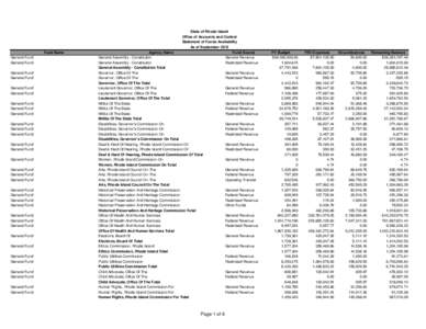 State of Rhode Island Office of Accounts and Control Statement of Funds Availability As of September 2013 Fund Name General Fund