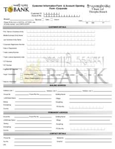 Customer Information Form & Account Opening Form -Corporate T Bank Ltd Thimphu Branch
